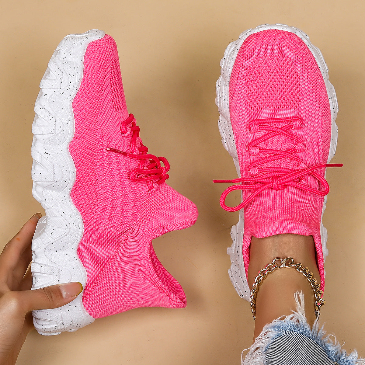 Chunky Knit Platform Sneakers - Thick Sole Casual Shoes