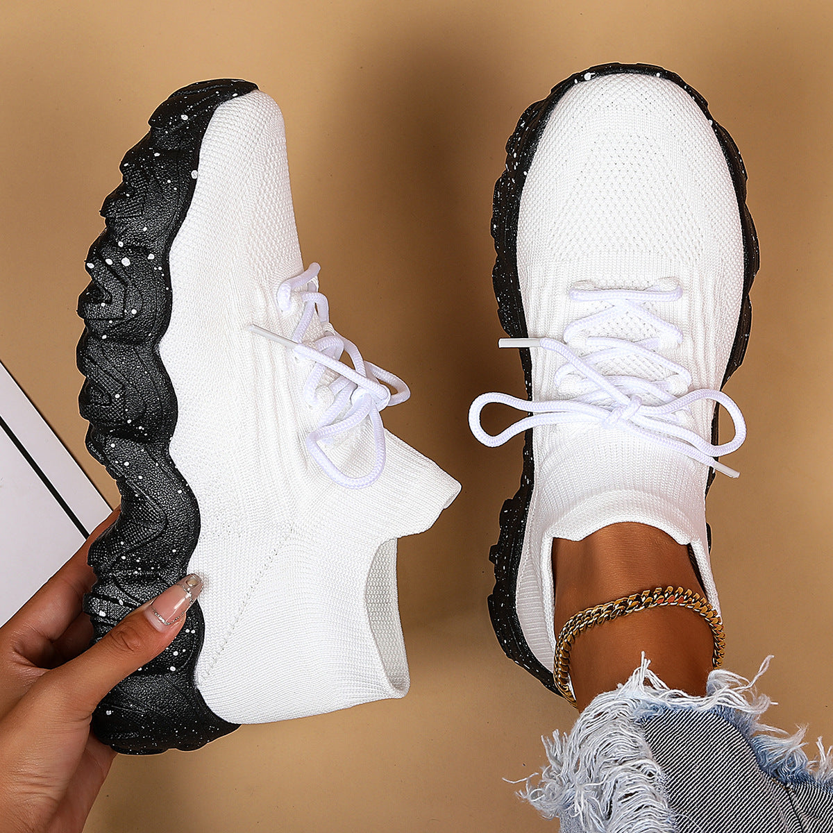 Chunky Knit Platform Sneakers - Thick Sole Casual Shoes
