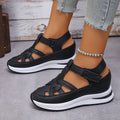 Women's Platform Wedge Sandals - Comfortable Braided Strap Velcro Sporty Sandals