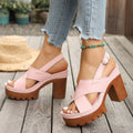Women's Criss-Cross Platform Block Heel Sandals with Ankle Buckle