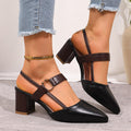 Women's Pointed Toe Block Heel Slingback Pumps – Ankle Strap Ring Buckle Chunky Heels