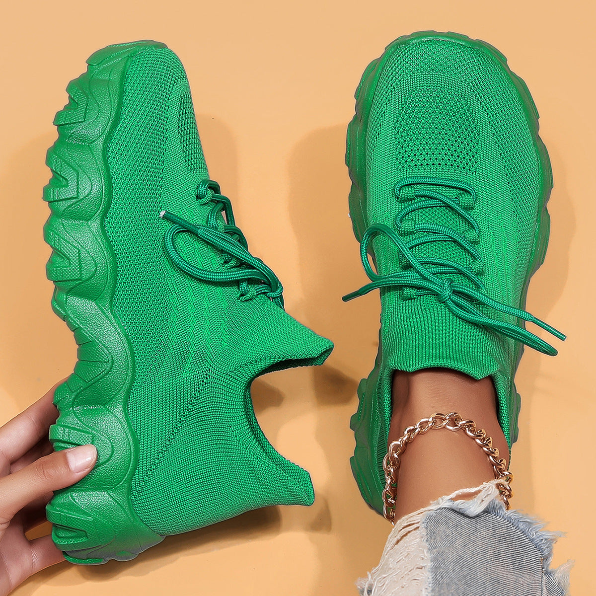 Chunky Knit Platform Sneakers - Thick Sole Casual Shoes