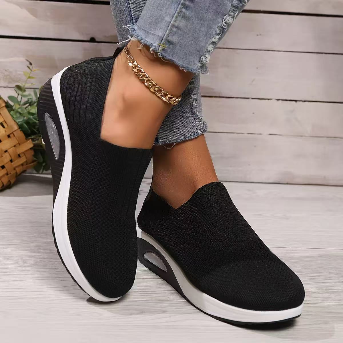 Women's Knit Slip-On Platform Sneakers with Air Cushion Sole