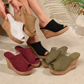 Platform Cork Wedge Mules with Open Toe