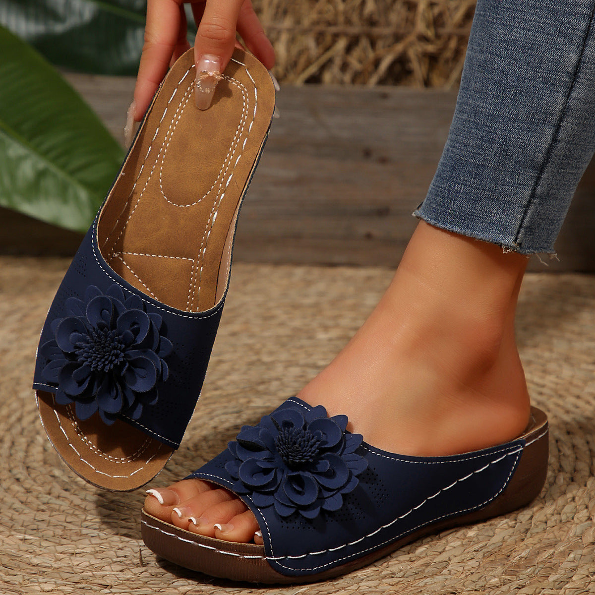 Women's Floral Peep Toe Wedge Sandals