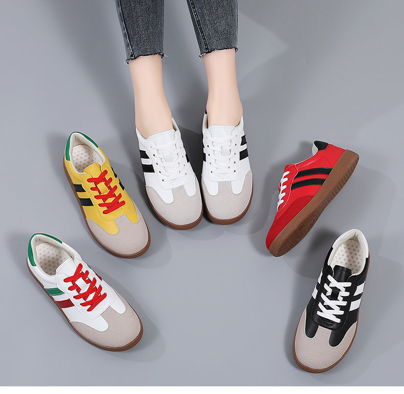Retro Striped Casual Sneakers for Women – Classic Suede & Leather Low-Top Shoes