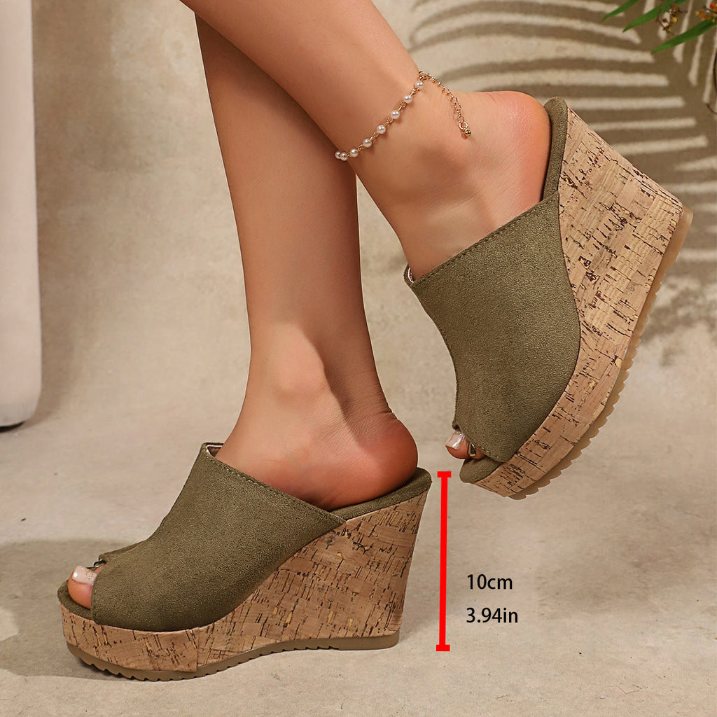 Platform Cork Wedge Mules with Open Toe