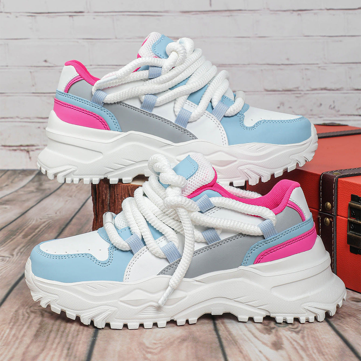 Women's Chunky Platform Colorblock Sneakers – Thick Sole Rope Lace Dad Shoes