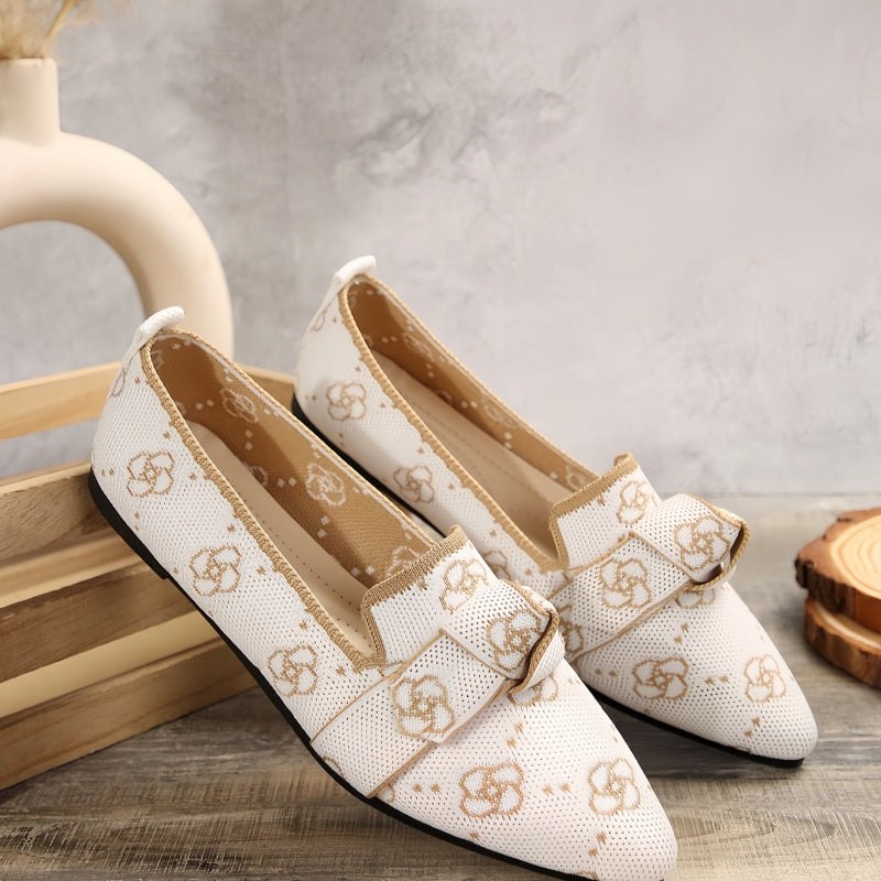 Women's Pointed Toe Knit Bow Loafers - Breathable Mesh Slip-On Flats