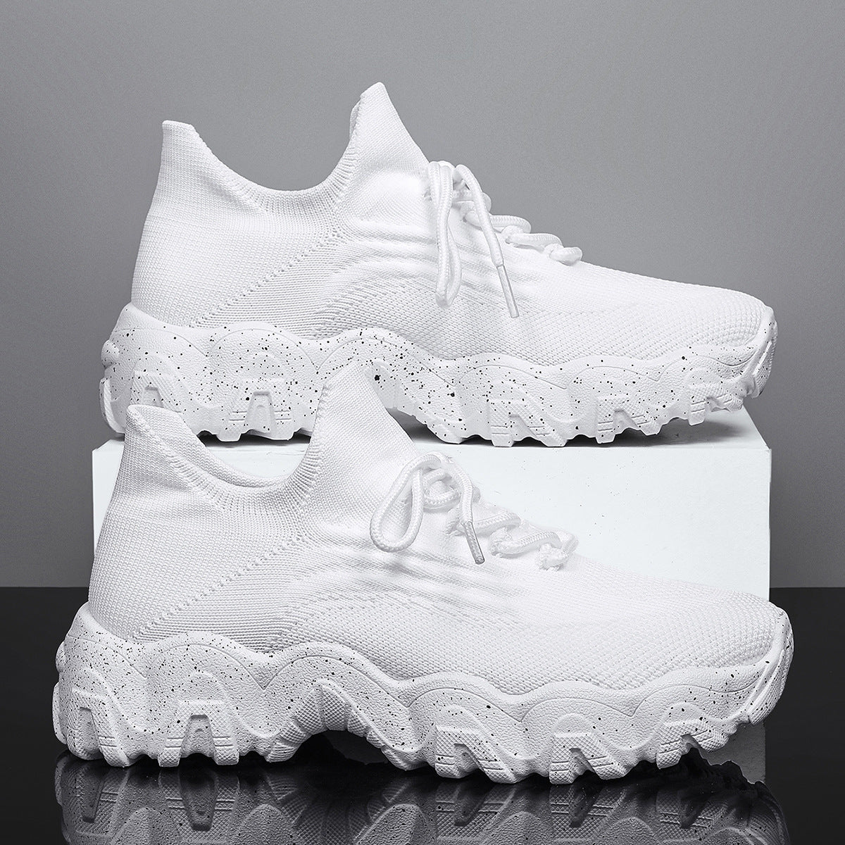 Chunky Knit Platform Sneakers - Thick Sole Casual Shoes