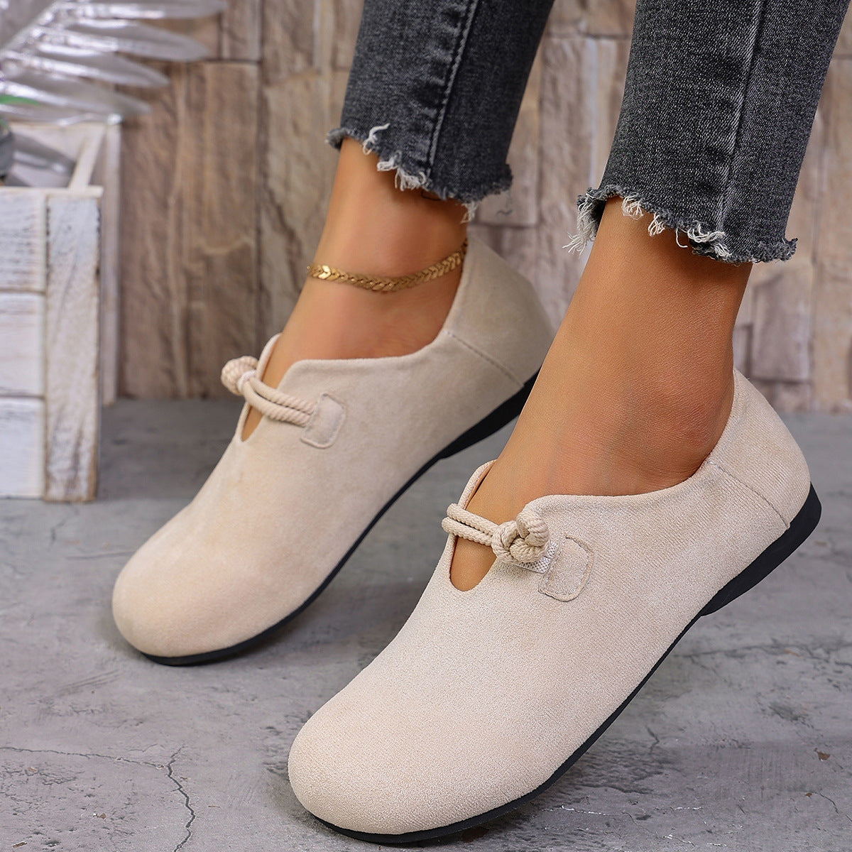 Women's Knot Strap Suede Mary Jane Flats – Comfortable Casual Low Heel Shoes