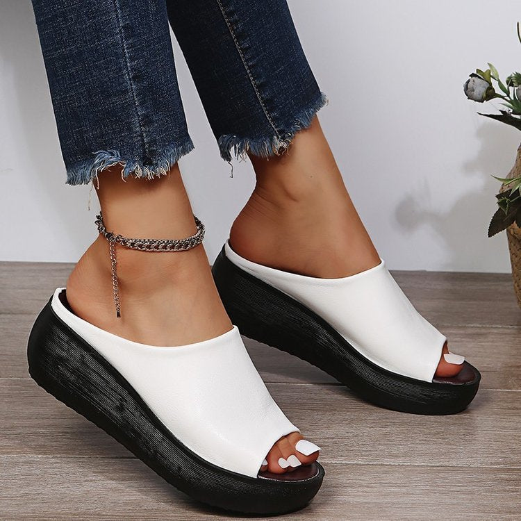 Women's Chunky Platform Peep Toe Wedge Slide Mules