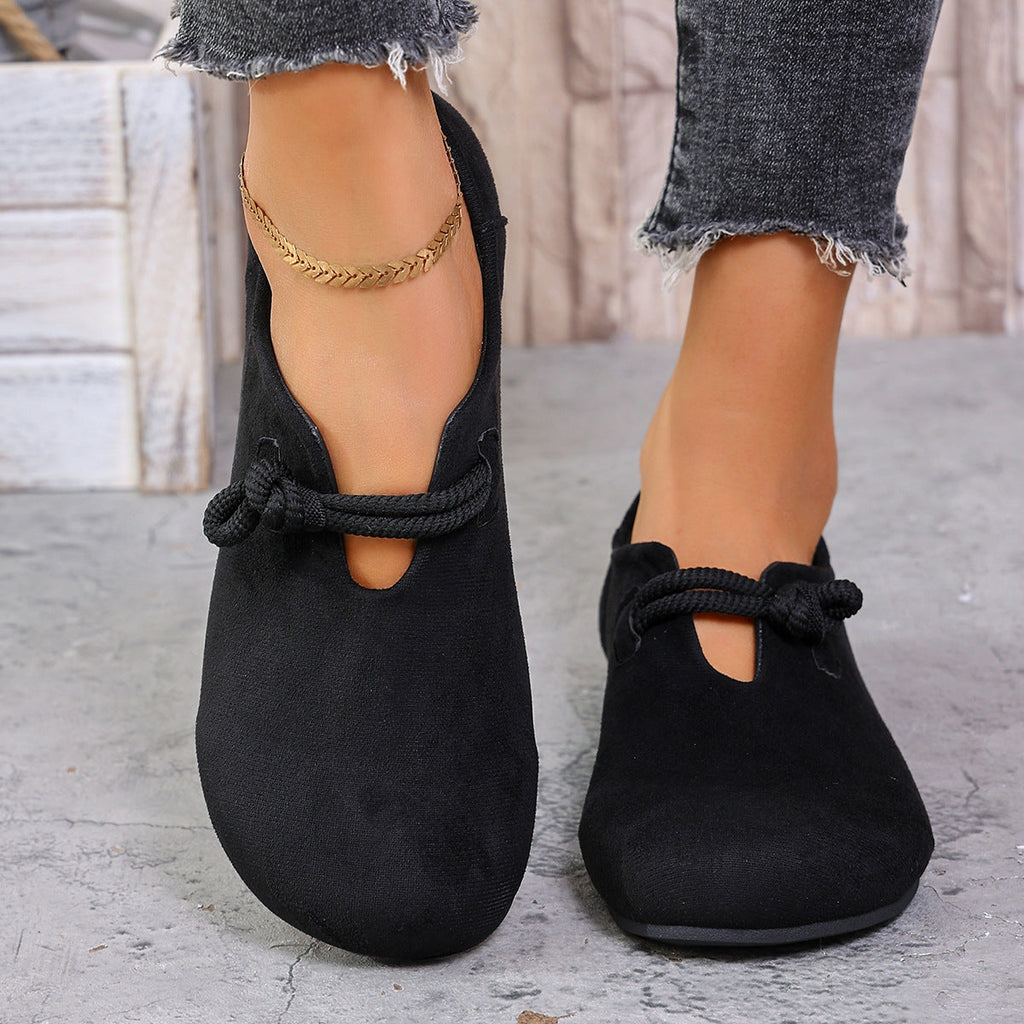 Women's Knot Strap Suede Mary Jane Flats – Comfortable Casual Low Heel Shoes