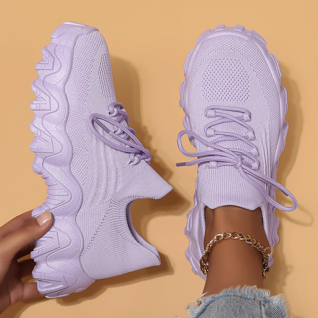 Chunky Knit Platform Sneakers - Thick Sole Casual Shoes