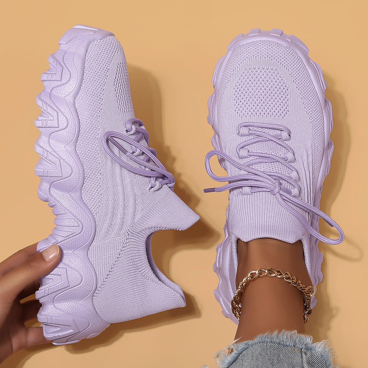 Chunky Knit Platform Sneakers - Thick Sole Casual Shoes