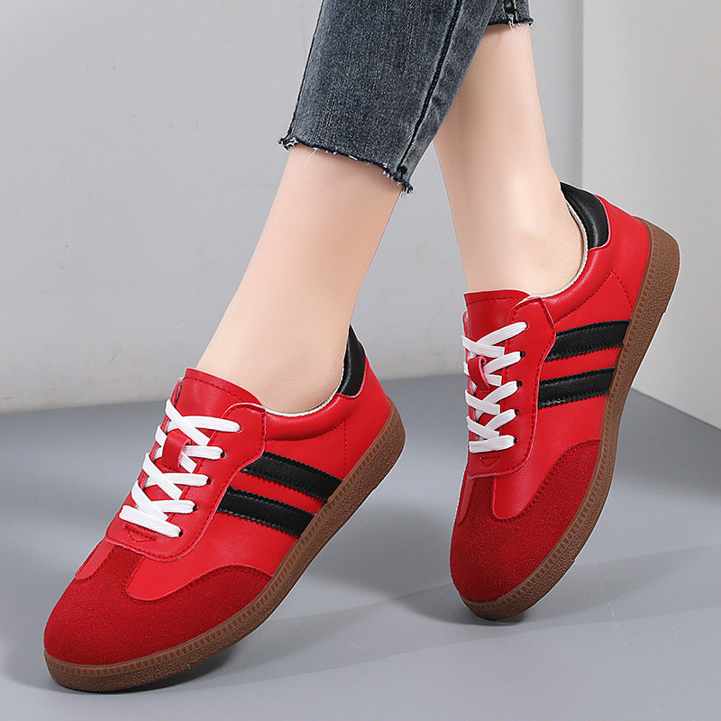Retro Striped Casual Sneakers for Women – Classic Suede & Leather Low-Top Shoes
