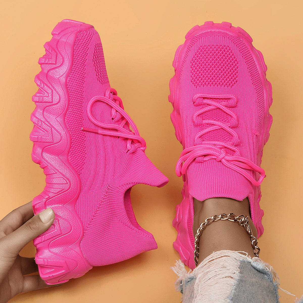 Chunky Knit Platform Sneakers - Thick Sole Casual Shoes