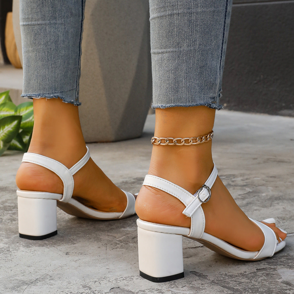 Block Heel Ankle Strap Sandals for Women