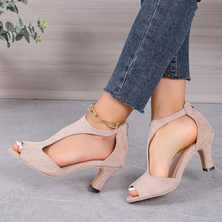 Women's Peep Toe Cut-Out Ankle Strap Kitten Heel Sandals