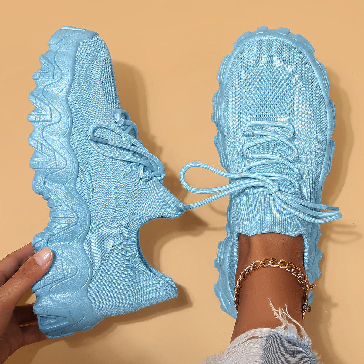 Chunky Knit Platform Sneakers - Thick Sole Casual Shoes