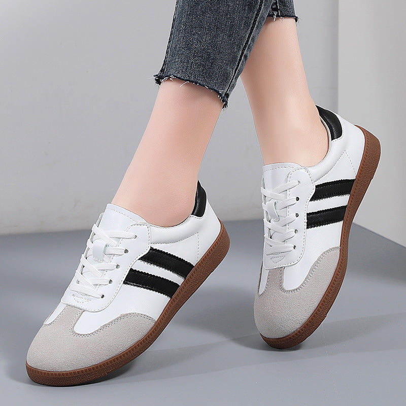 Retro Striped Casual Sneakers for Women – Classic Suede & Leather Low-Top Shoes