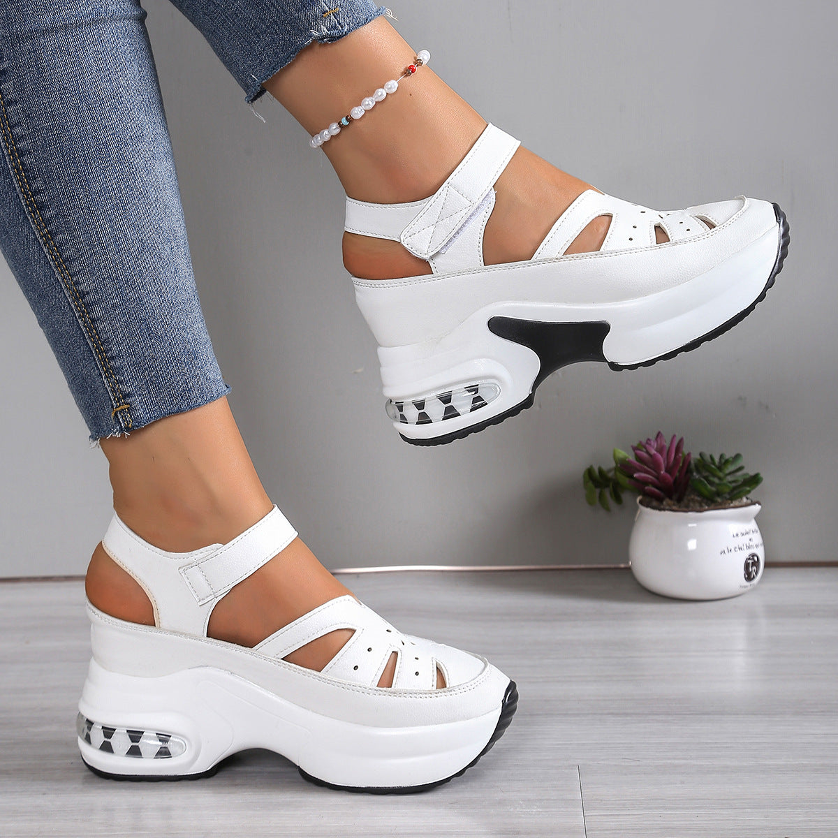 Women's Chunky Platform Cut-Out Sandals – Sporty Air Cushion Ankle Strap Fisherman Sandals
