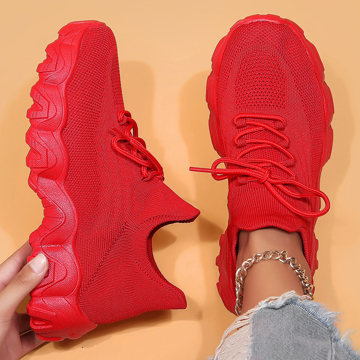 Chunky Knit Platform Sneakers - Thick Sole Casual Shoes