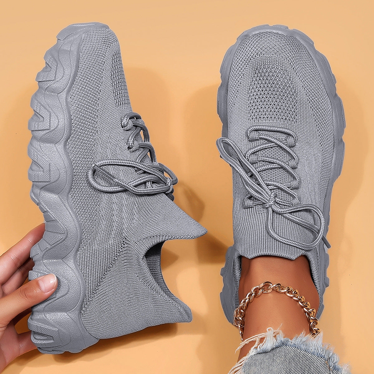 Chunky Knit Platform Sneakers - Thick Sole Casual Shoes