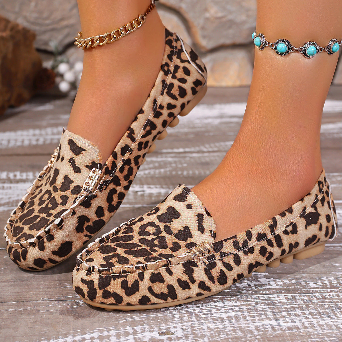 Women's Casual Slip-On Loafers with Decorative Metal Buckle