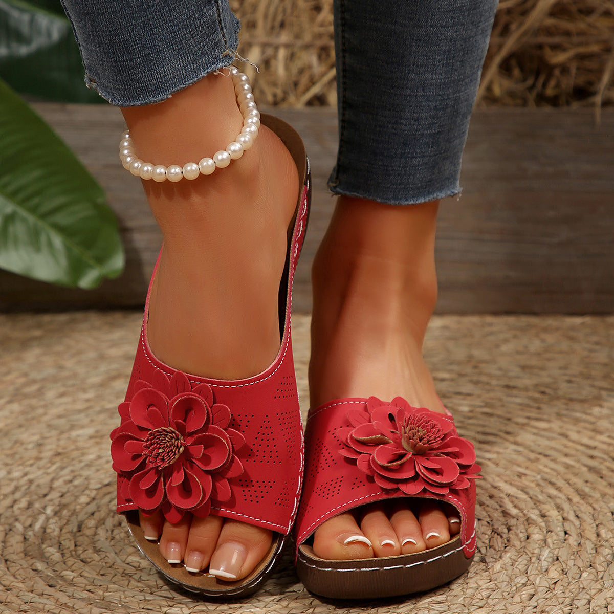 Women's Floral Peep Toe Wedge Sandals