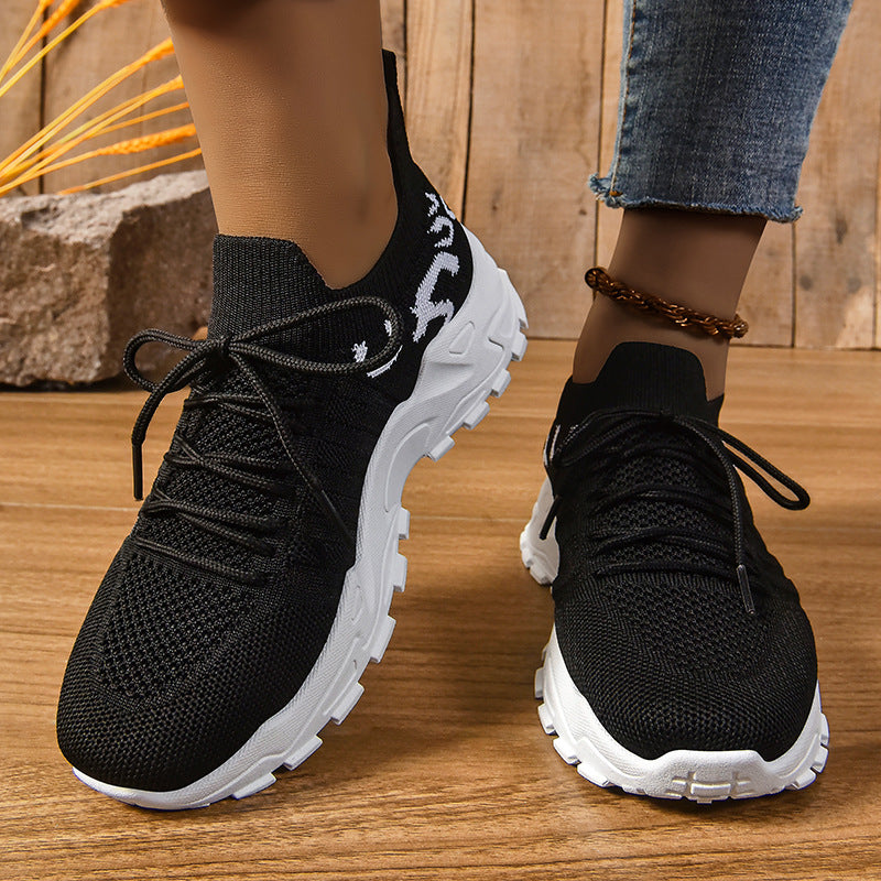 Women's Knit Chunky Sneakers – Breathable Fashion Platform Dad Shoes