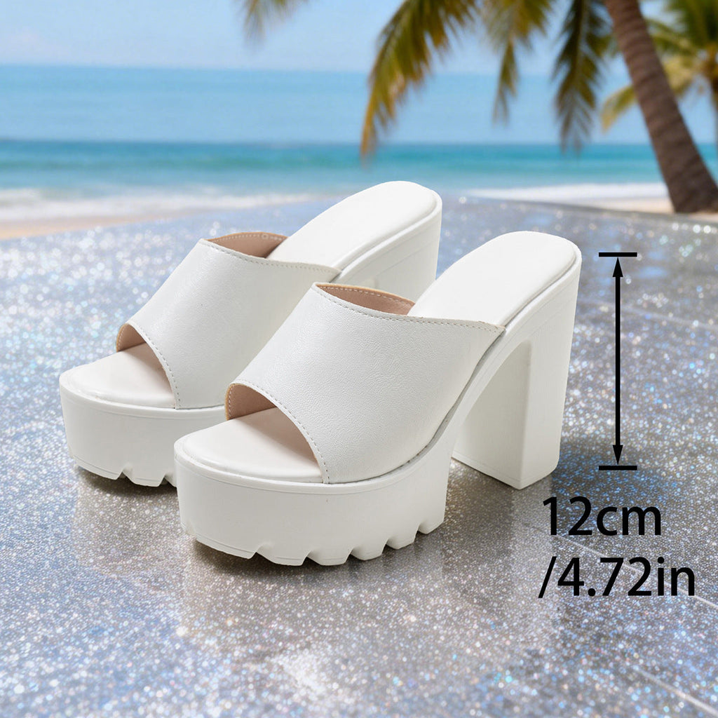 Women's Chunky Platform Peep Toe Mule Sandals – High Block Heel Slip-On Slides