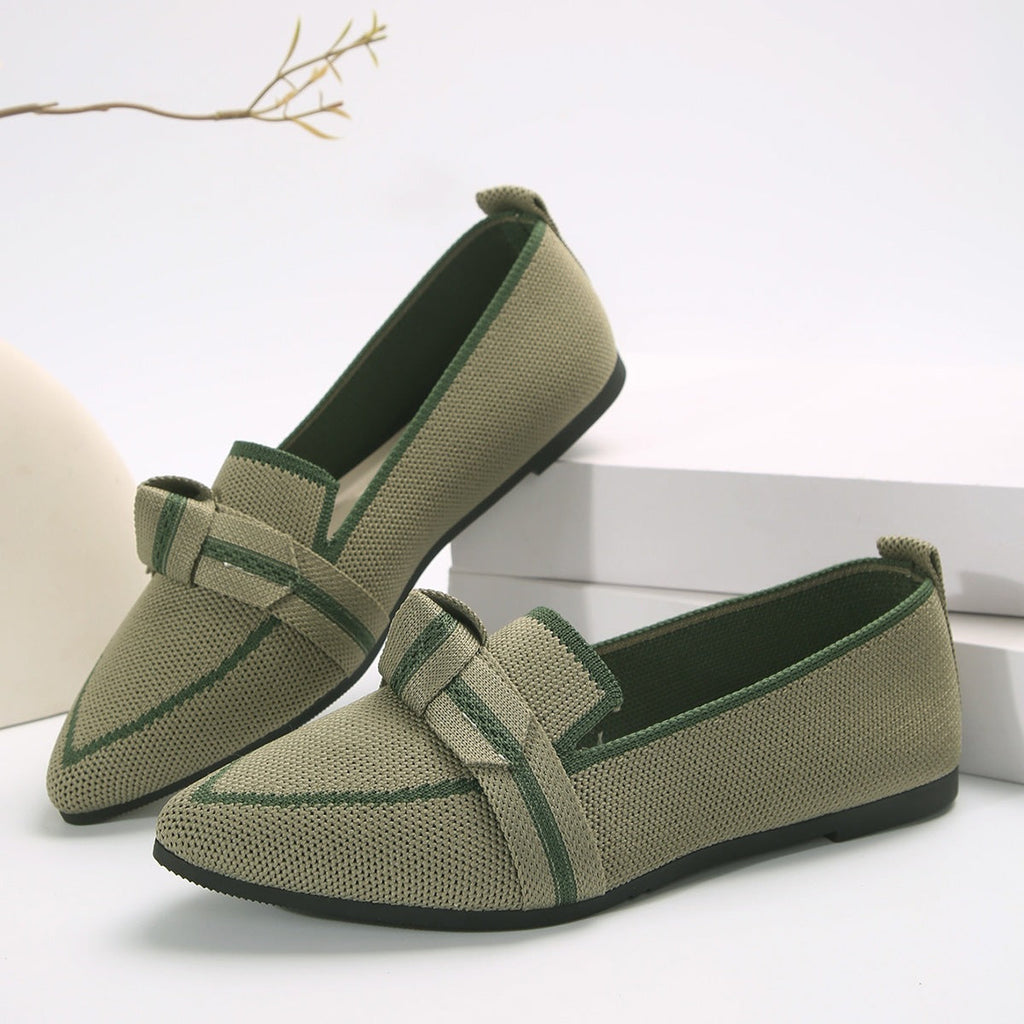 Women's Pointed Toe Knit Bow Loafers - Breathable Mesh Slip-On Flats
