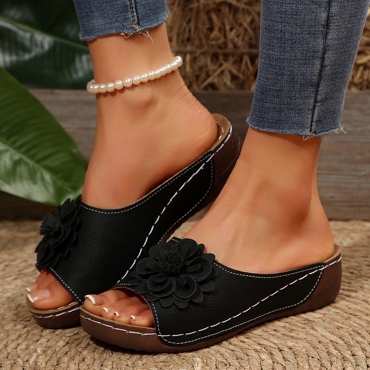 Women's Floral Peep Toe Wedge Sandals