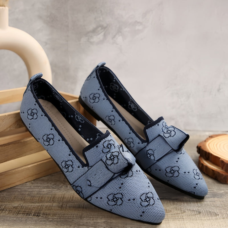 Women's Pointed Toe Knit Bow Loafers - Breathable Mesh Slip-On Flats