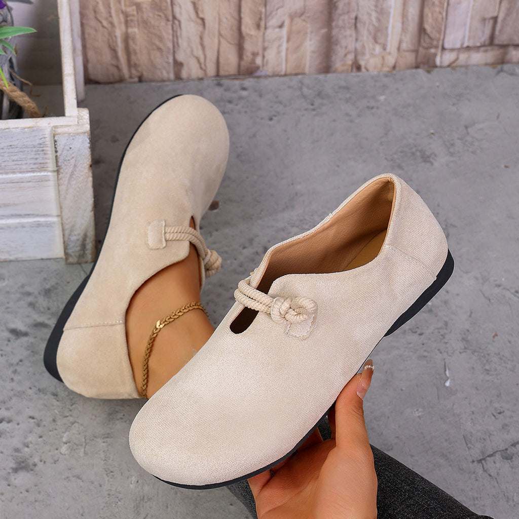 Women's Knot Strap Suede Mary Jane Flats – Comfortable Casual Low Heel Shoes