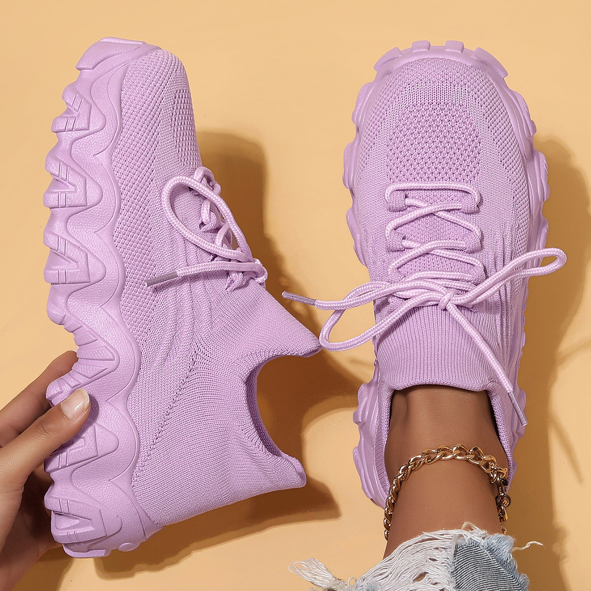 Chunky Knit Platform Sneakers - Thick Sole Casual Shoes