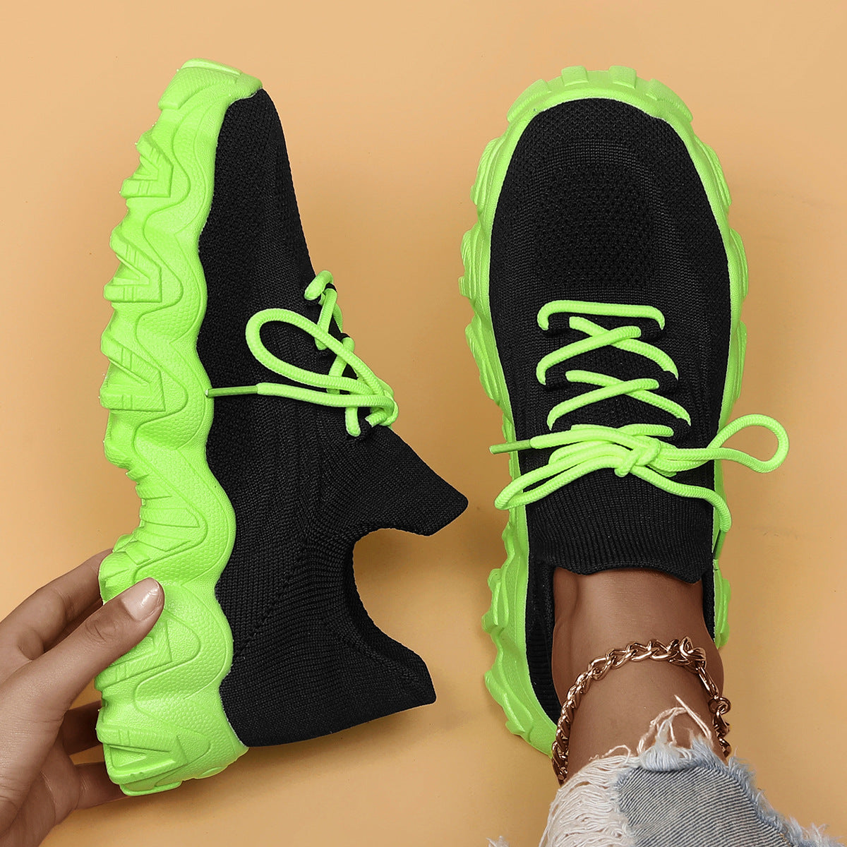 Chunky Knit Platform Sneakers - Thick Sole Casual Shoes