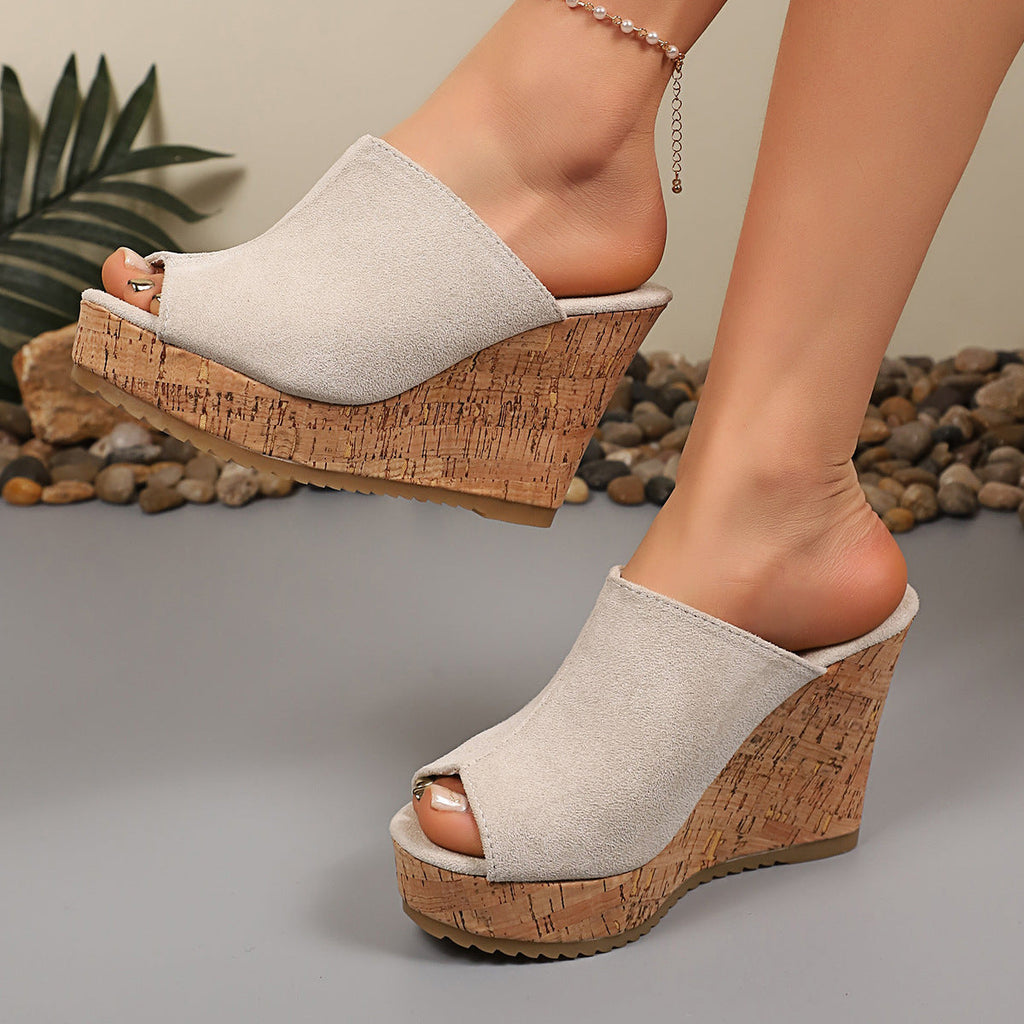 Platform Cork Wedge Mules with Open Toe