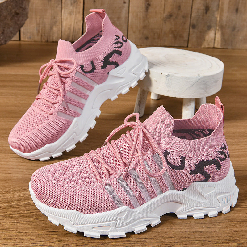 Women's Knit Chunky Sneakers – Breathable Fashion Platform Dad Shoes