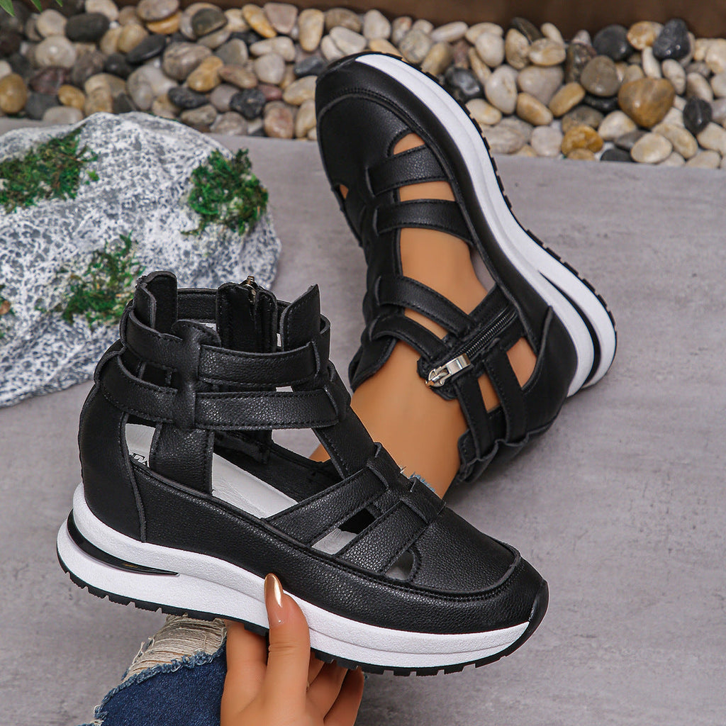 Women's Strappy Platform Wedge Sandals with Back Zipper
