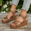 Women's Braided Strap Platform Wedge Sandals with Ankle Buckle