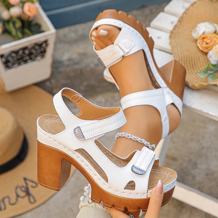 Women's Platform Chunky Heel Sandals – Open Toe Strappy Buckle Block Heel Mules