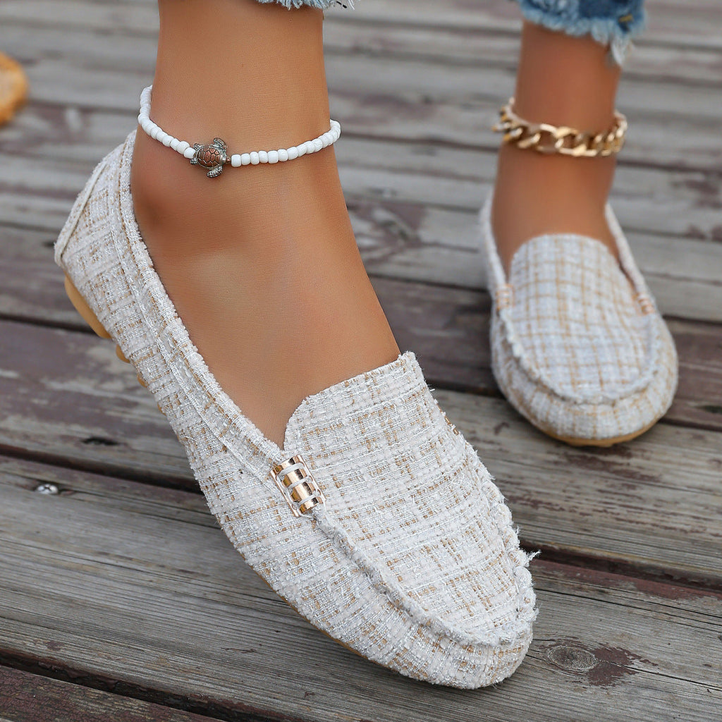 Women's Casual Slip-On Loafers with Decorative Metal Buckle