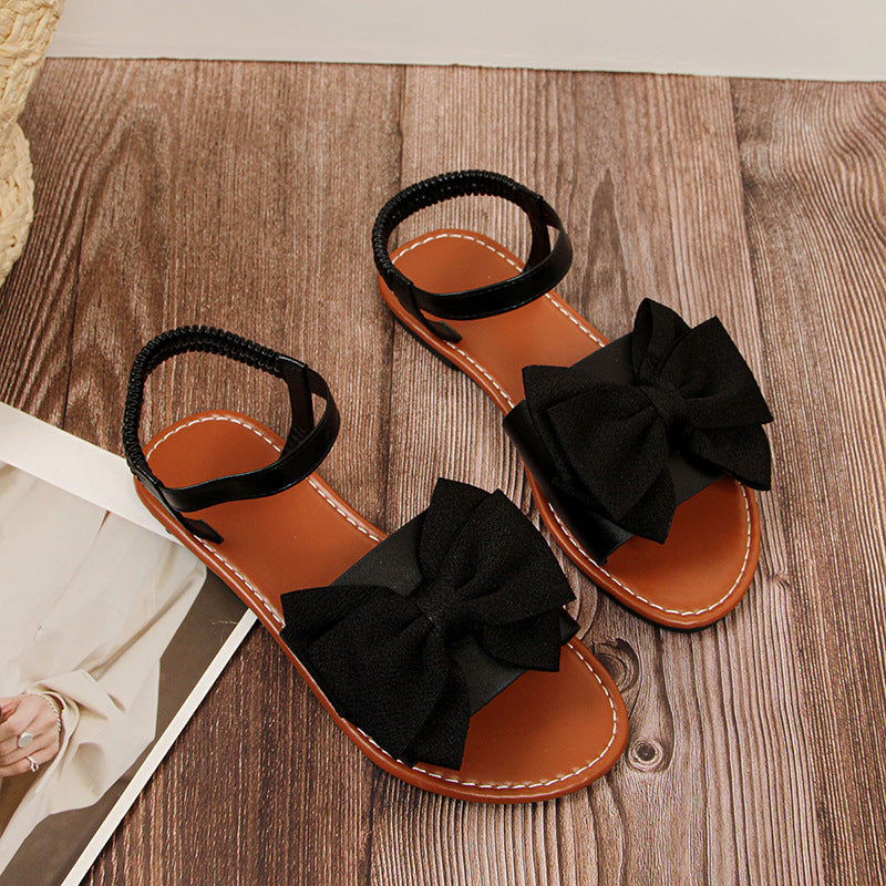 Women's Bow Decor Flat Sandals – Cute Peep Toe Ankle Strap Summer Sandals
