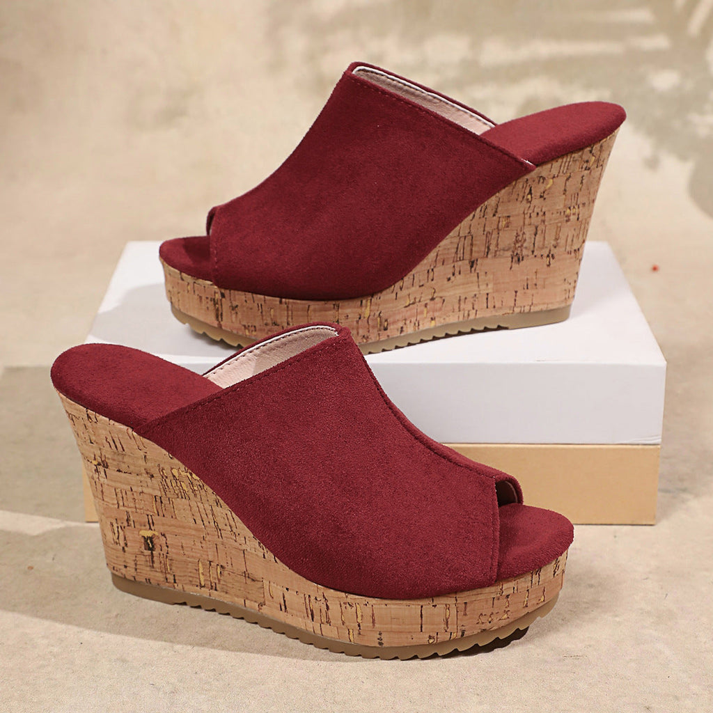 Platform Cork Wedge Mules with Open Toe