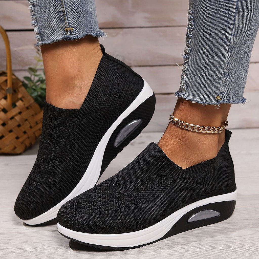Women's Knit Slip-On Platform Sneakers with Air Cushion Sole