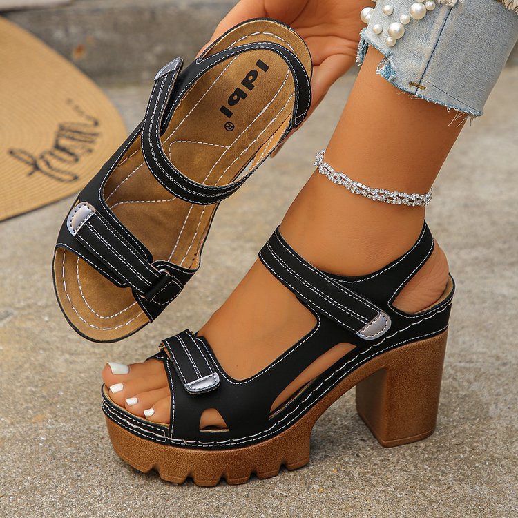 Women's Platform Chunky Heel Sandals – Open Toe Strappy Buckle Block Heel Mules