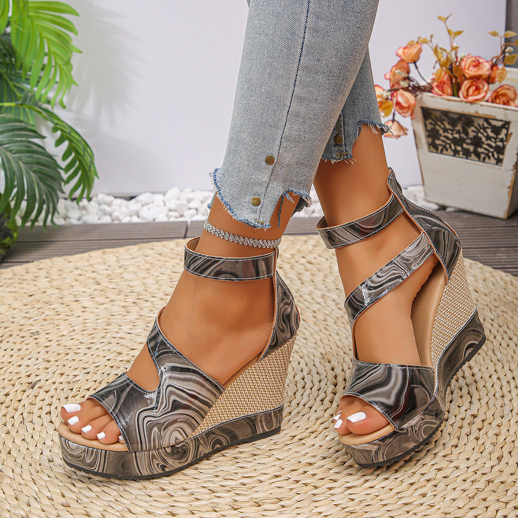 Colorful Platform Wedge Sandals with Ankle Strap