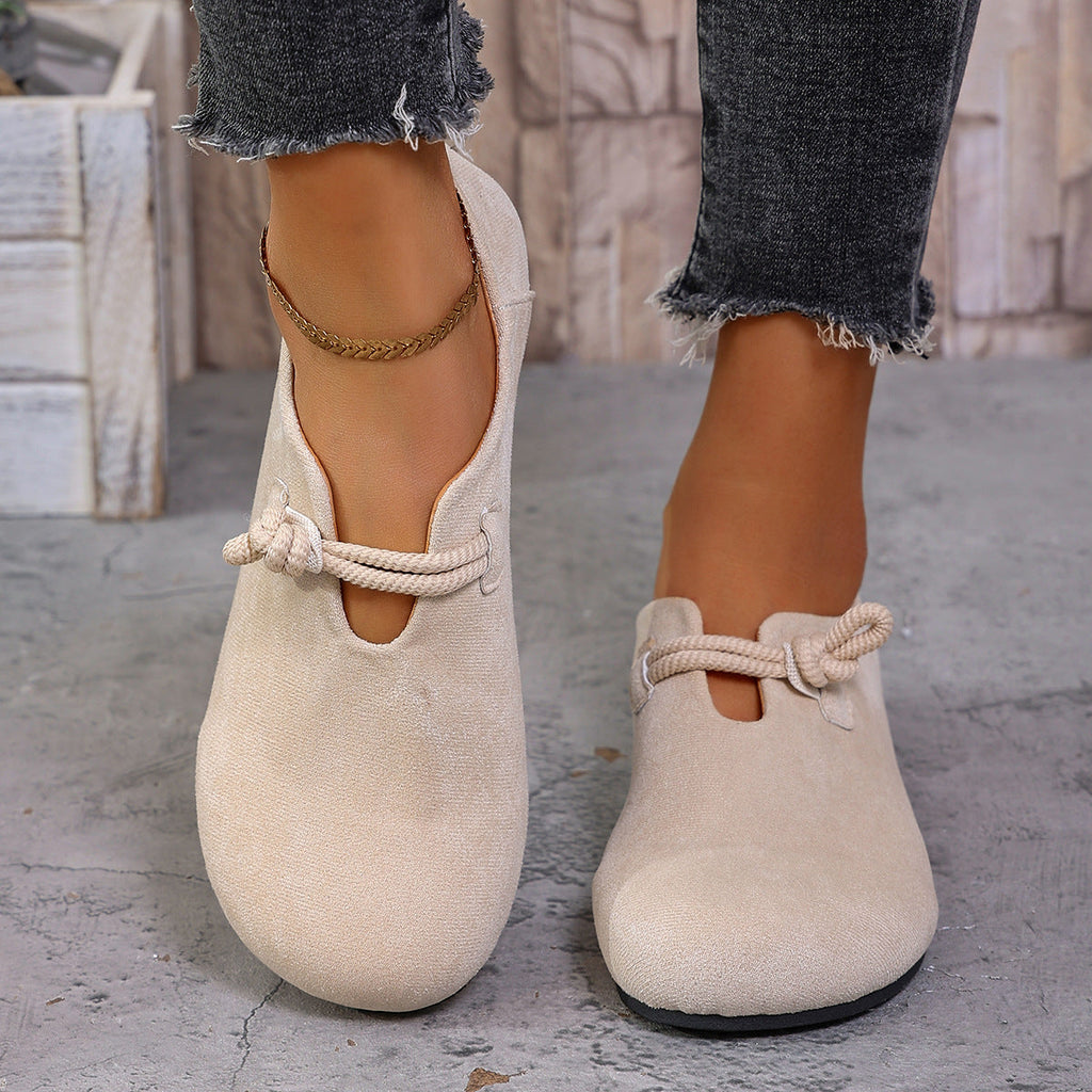 Women's Knot Strap Suede Mary Jane Flats – Comfortable Casual Low Heel Shoes
